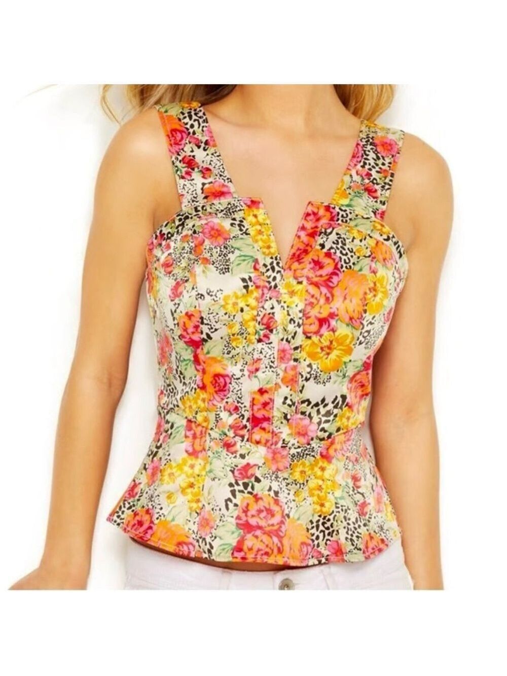 Guess Sleeveless Maddie Floral Peplum Top, size S